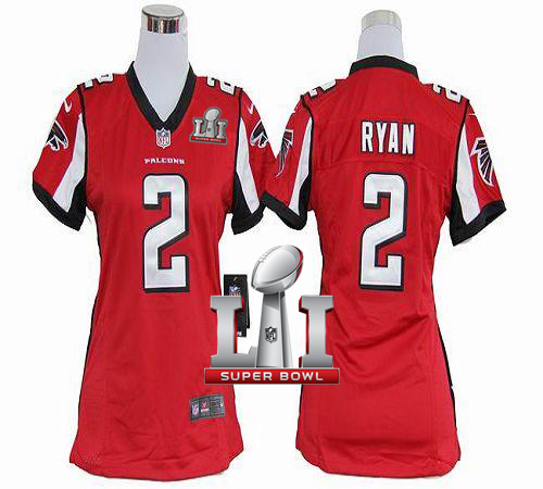 Nike Falcons #2 Matt Ryan Red Team Color Super Bowl LI 51 Women's Stitched NFL Elite Jersey